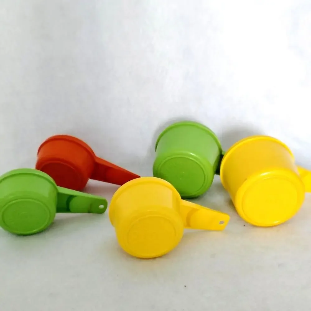Vintage Tupperware Measuring Cups Set 1/3, 1/2 ,3/4, 1 Cup Yellow Green Orange